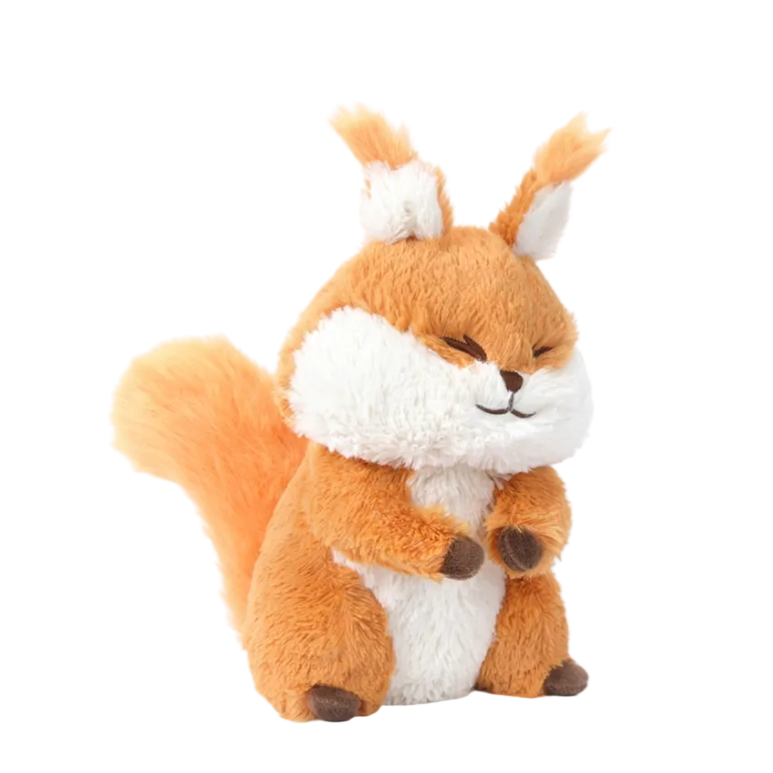 A plush fox toy with orange-brown fur, white accents, and closed eyes, shown on a white background with the McHugs logo in the top left.