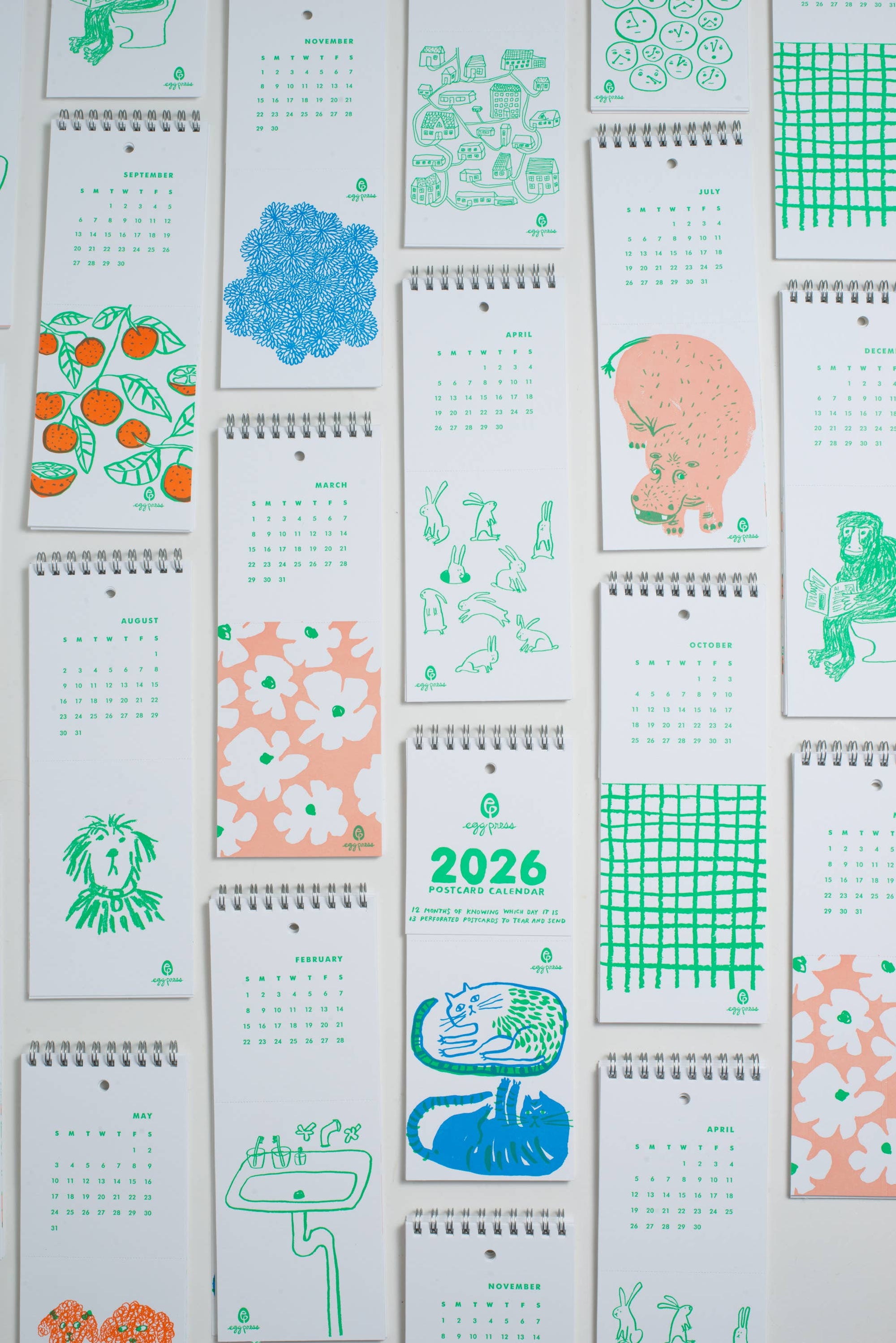 2026 calendar with colorful animal illustrations on a white background