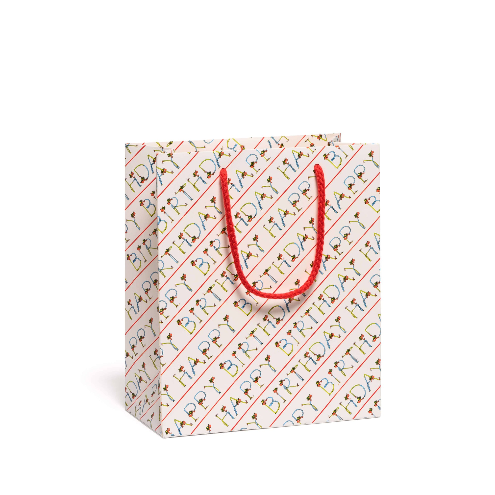 Gift bag with 'Happy Birthday' text and penguin design on a white background