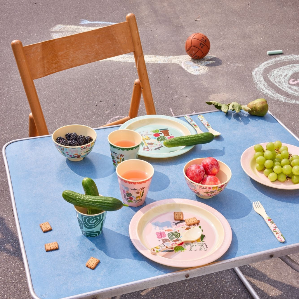 Melamine Kids 4 Room Plate - Mint Wildlife Print