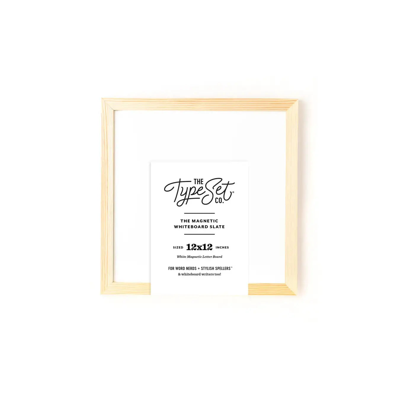 Framed whiteboard slate with 'The TypeSet' branding on a white background