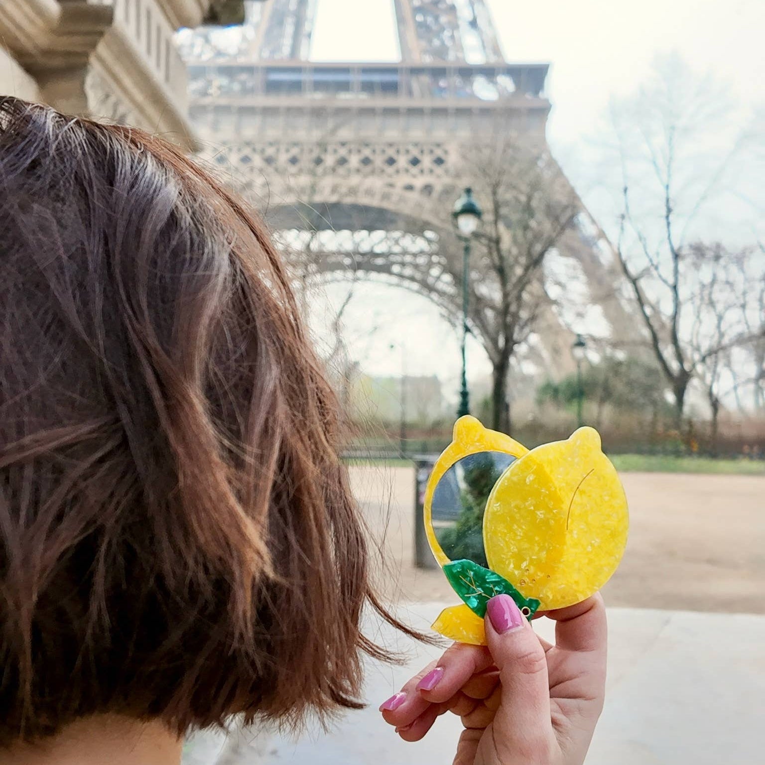 Hand-painted Lemon Compact Mirror