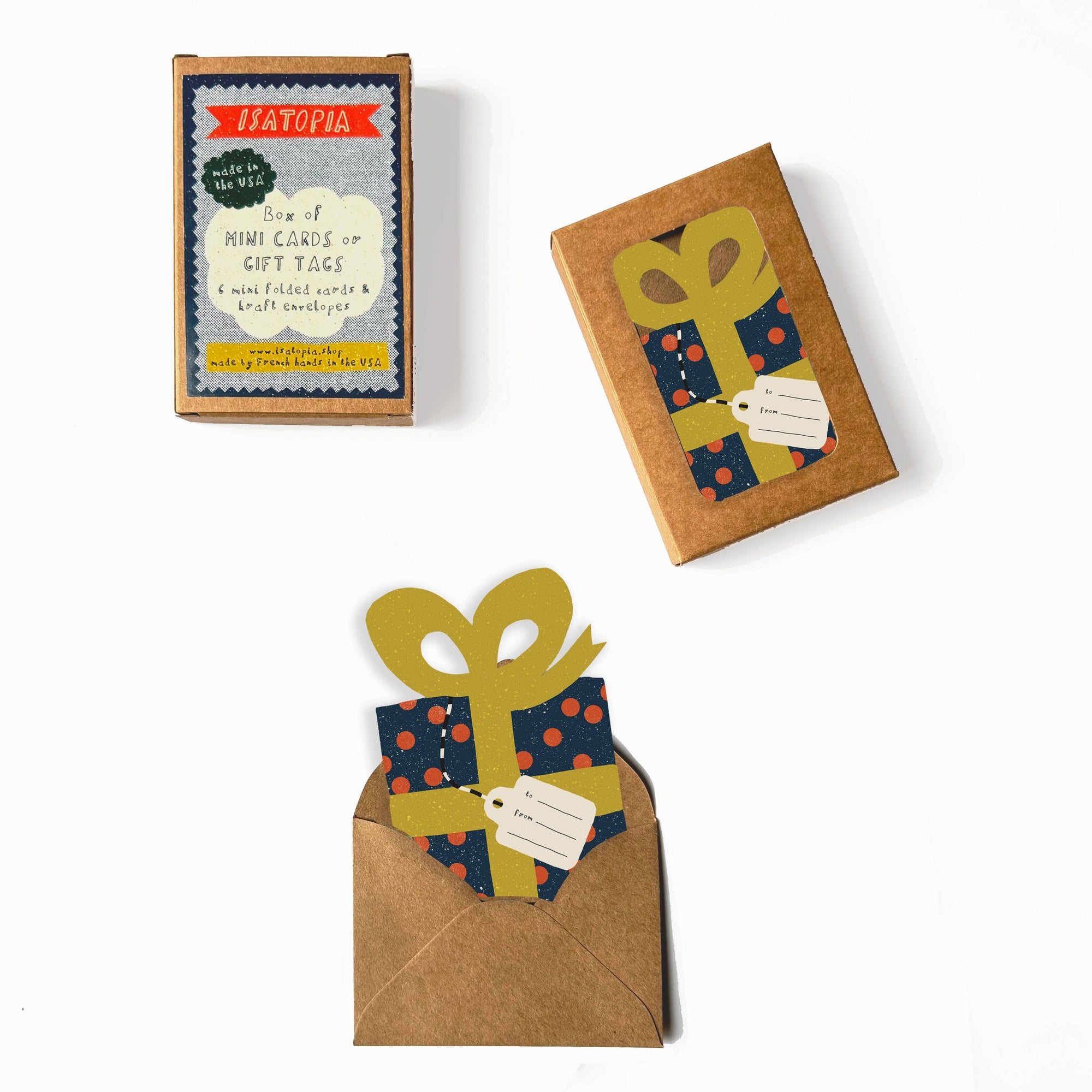 Set of gift tags with envelopes on a white background