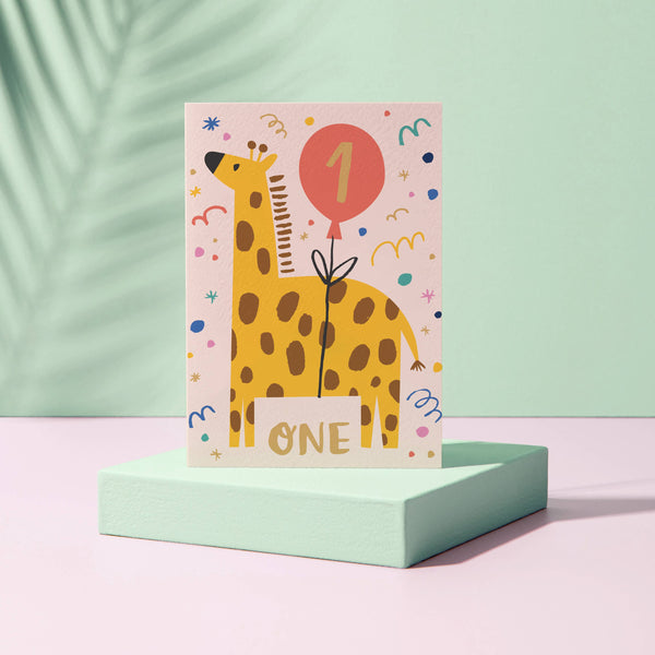 One Year Old Giraffe Age - 1 -birthday card