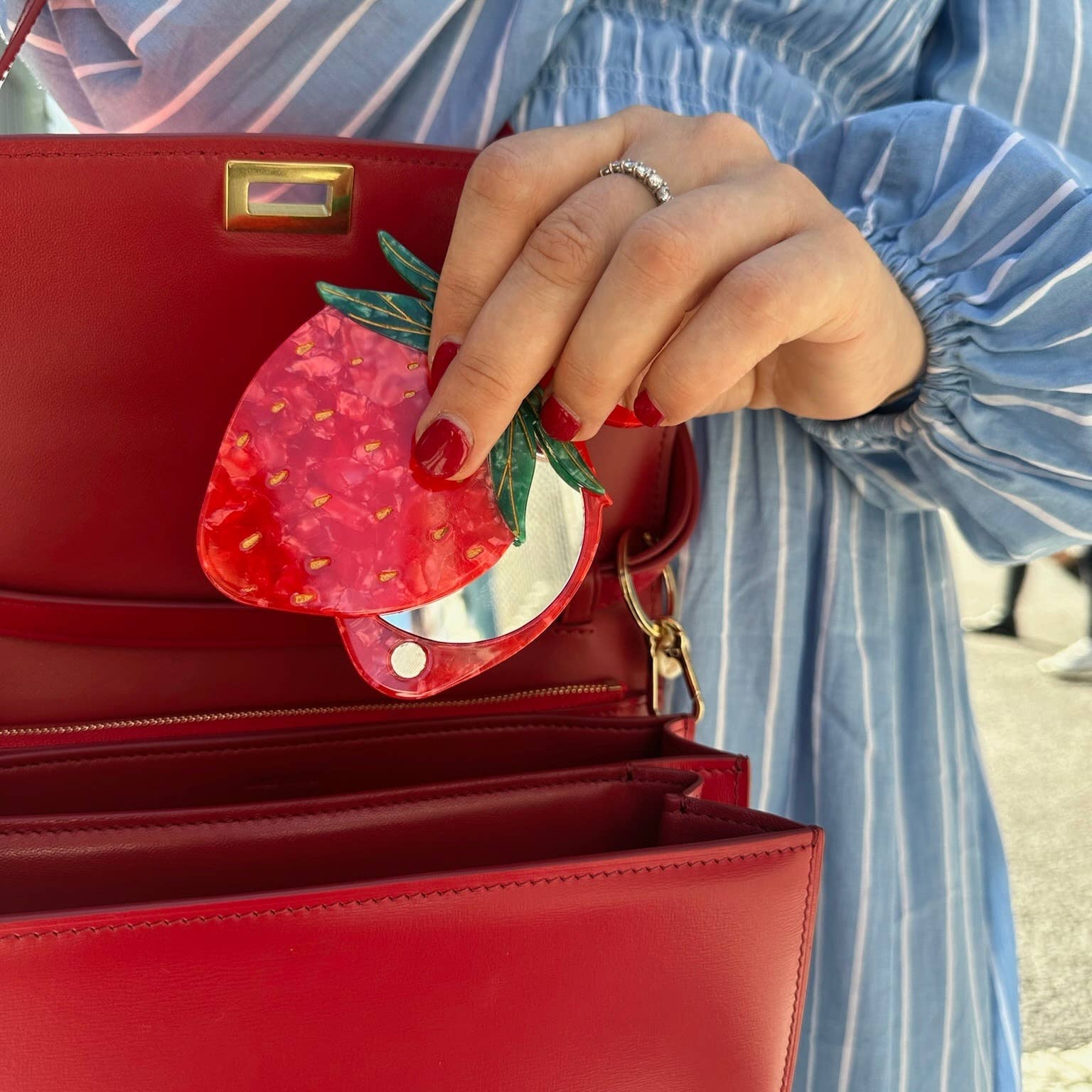 Hand-painted Strawberry Compact Mirror