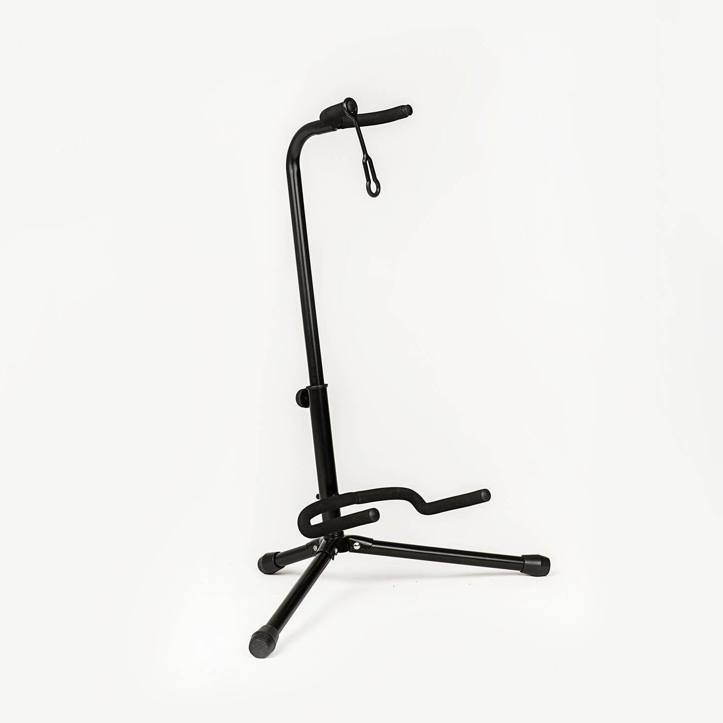 Black guitar stand on a white background