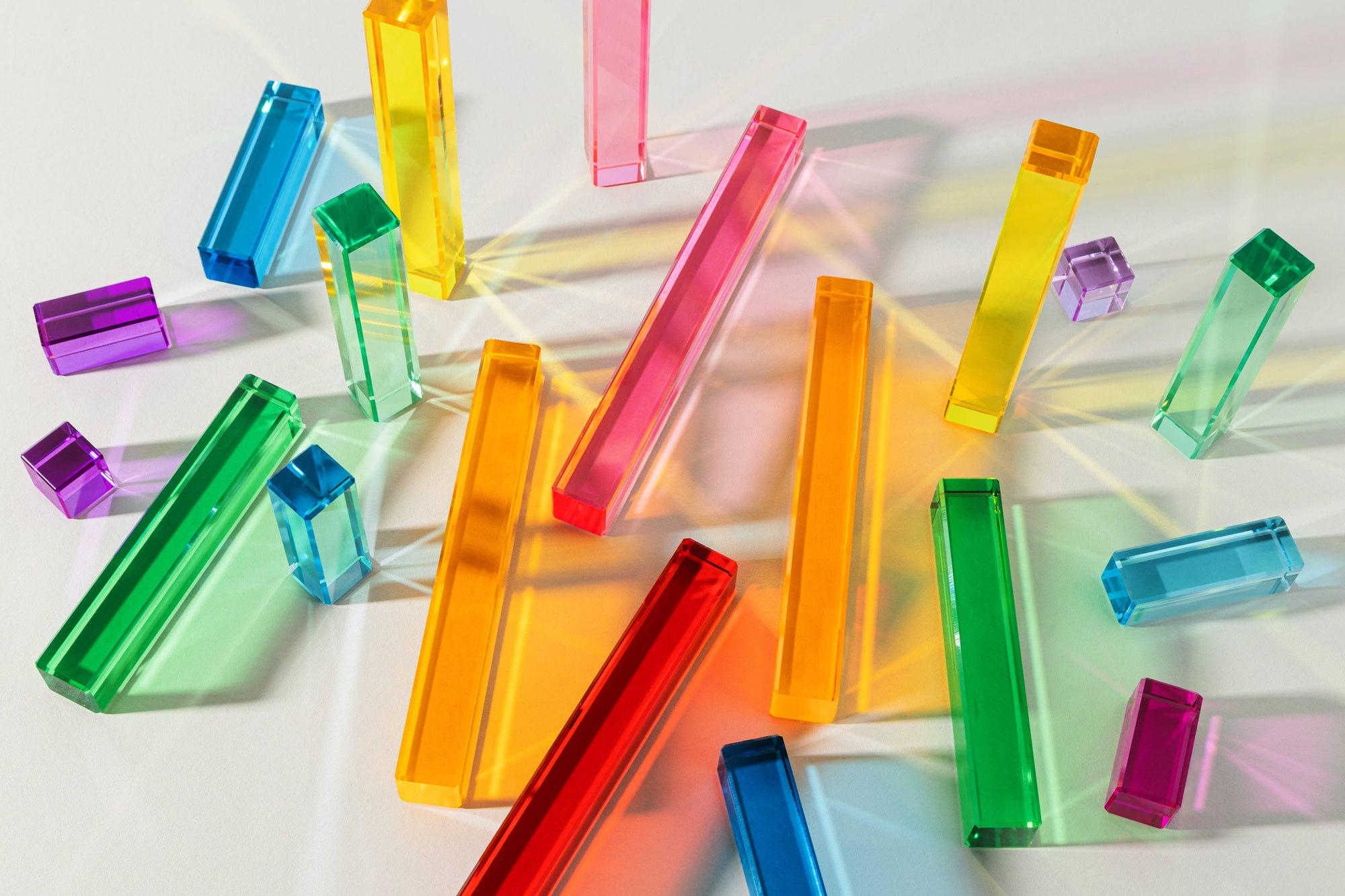 Colorful transparent blocks on a white background