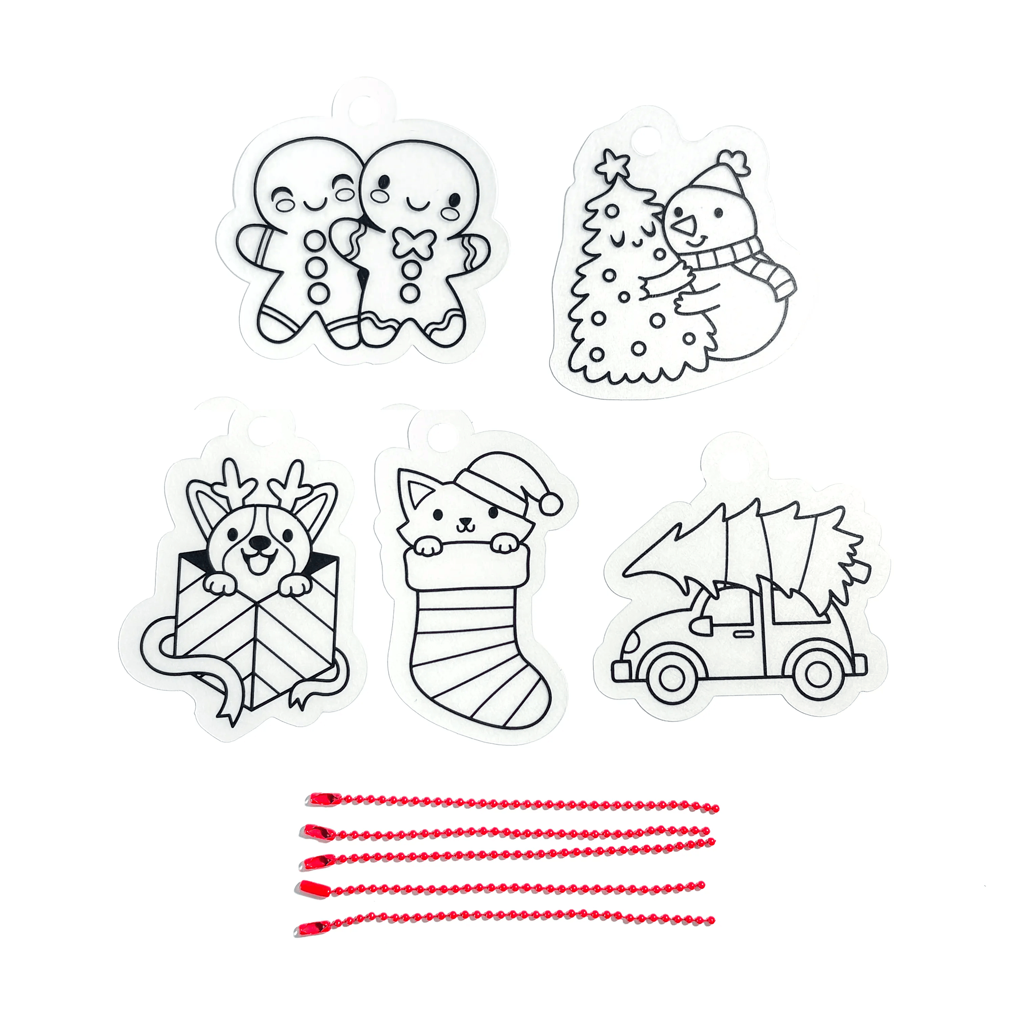 Set of black and white Christmas-themed stickers on a white background