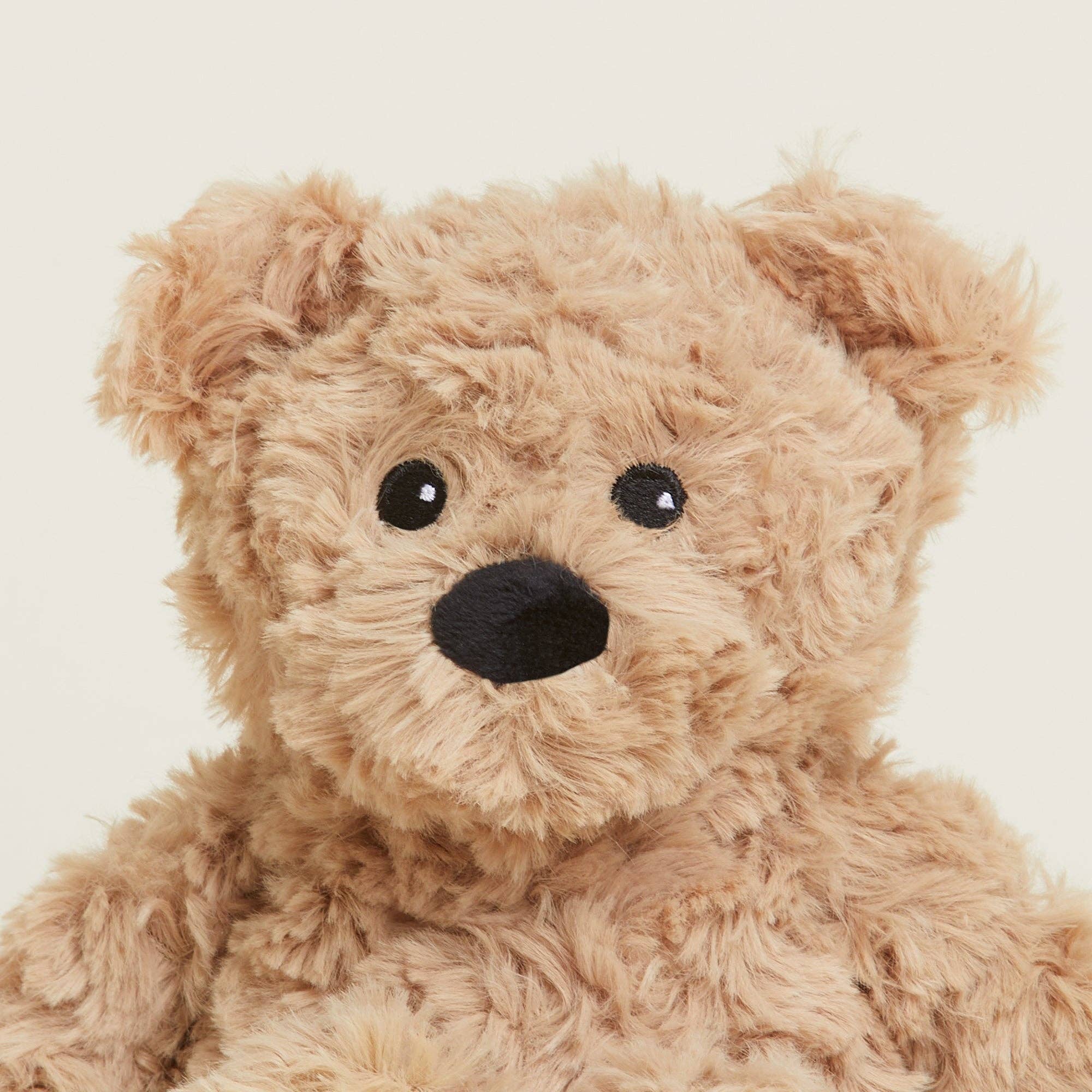 Close-up of a teddy bear with a beige color on a white background