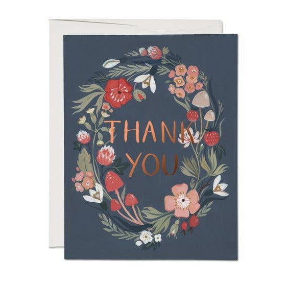 Greeting card with floral design and 'Thank You' text on a white background