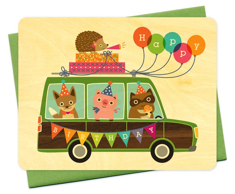 Party Wagon Wood Birthday Card