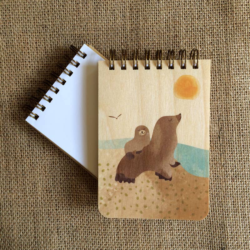 Sea Lions Wood Mini Notepad