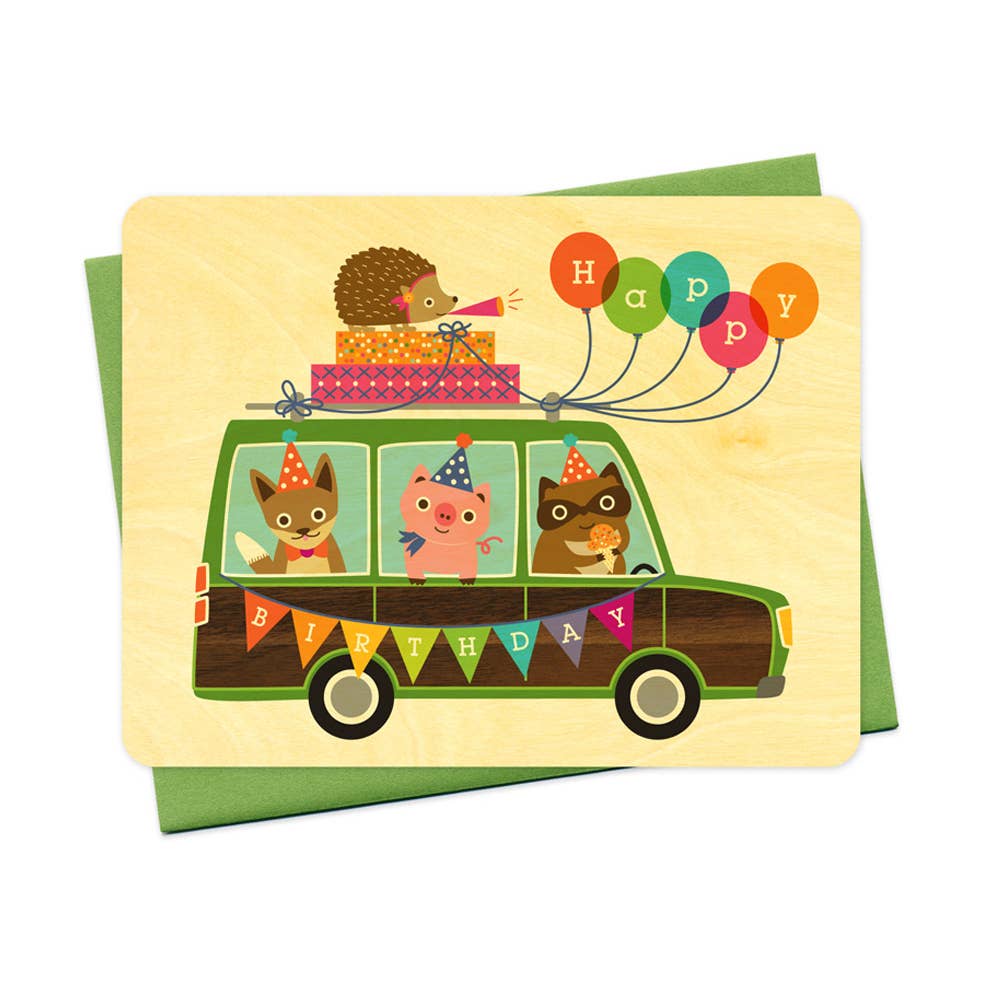 Party Wagon Wood Birthday Card