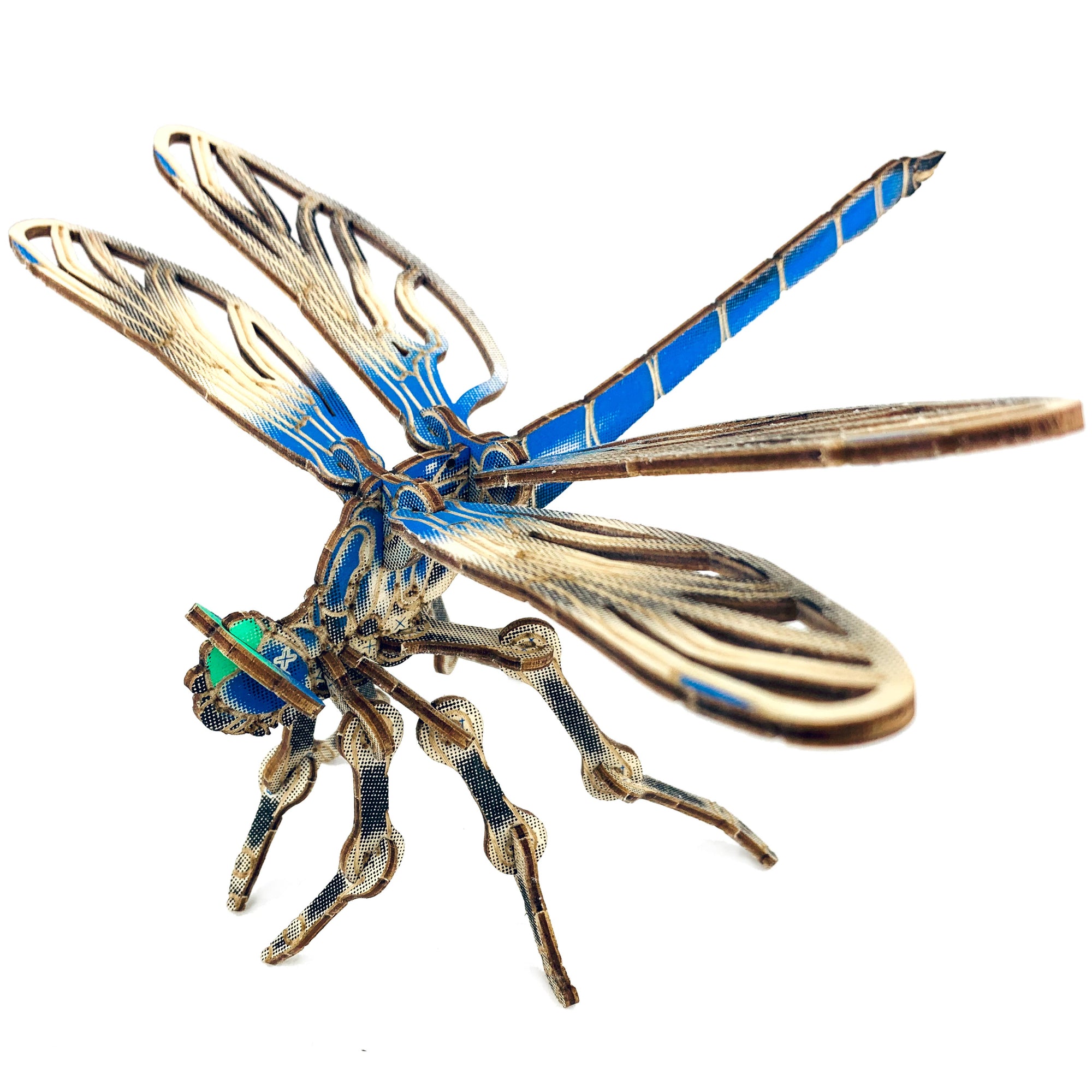 Decorative insect figurine with gold and blue details on a white background