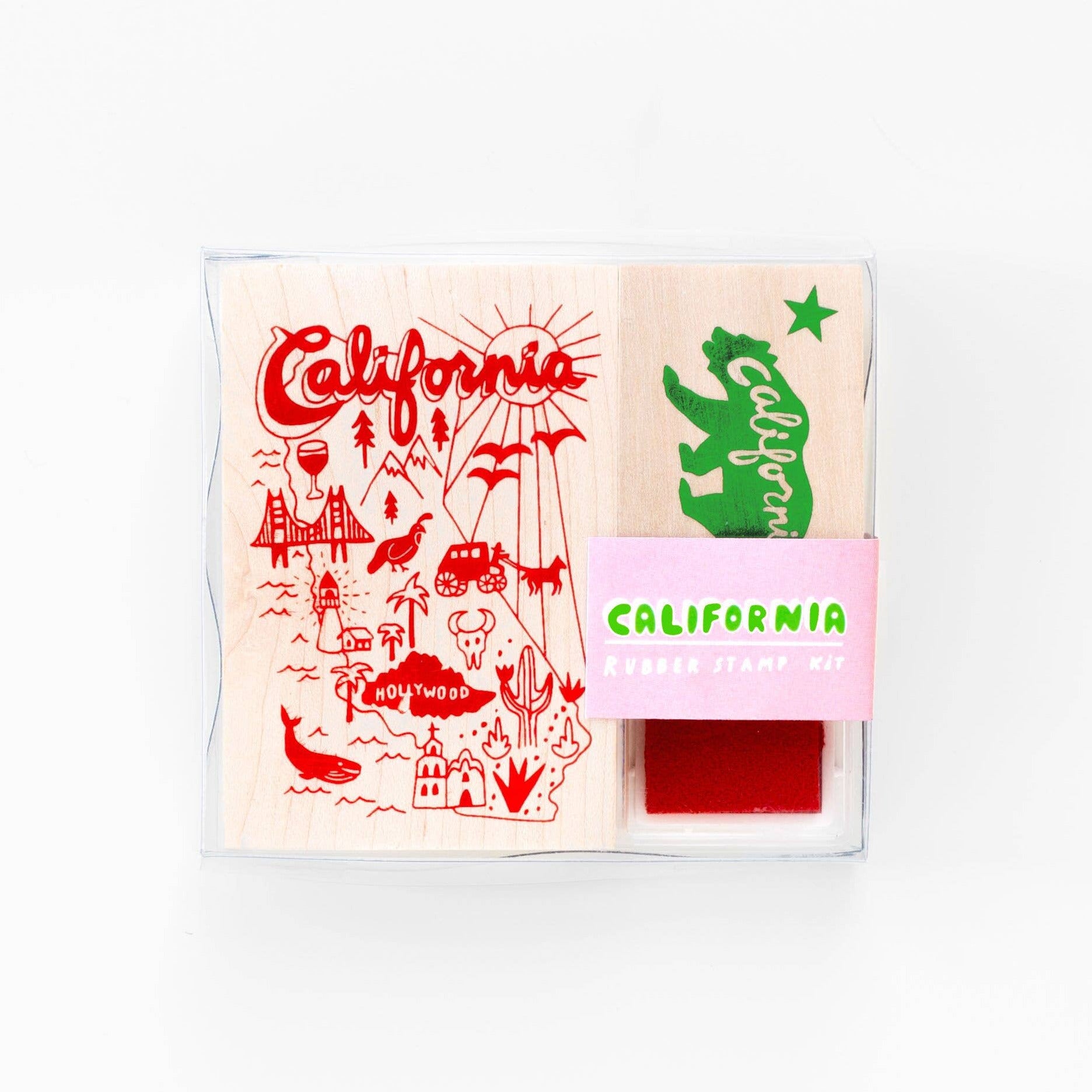 Packaged product with 'California' theme on a white background