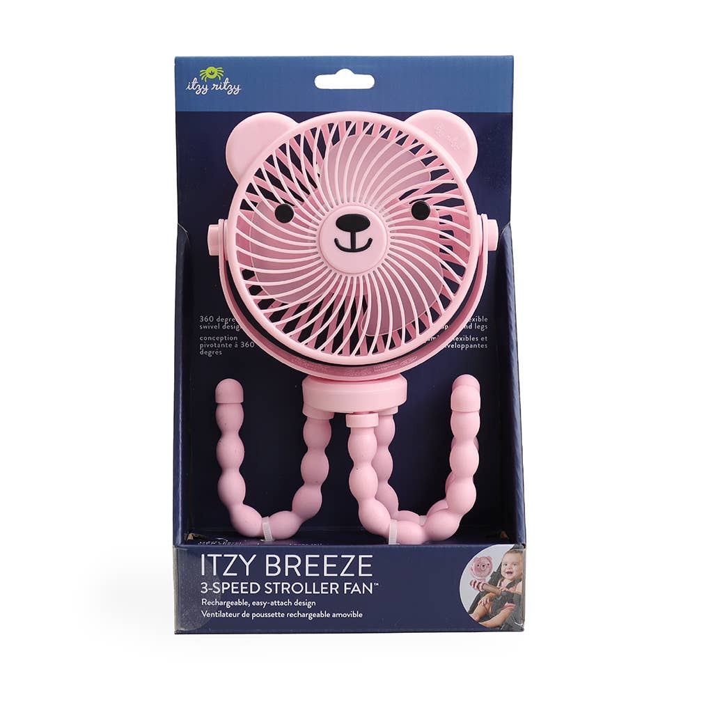 Pink fan shaped like a bear in its packaging with 'Itzy Breeze' branding.