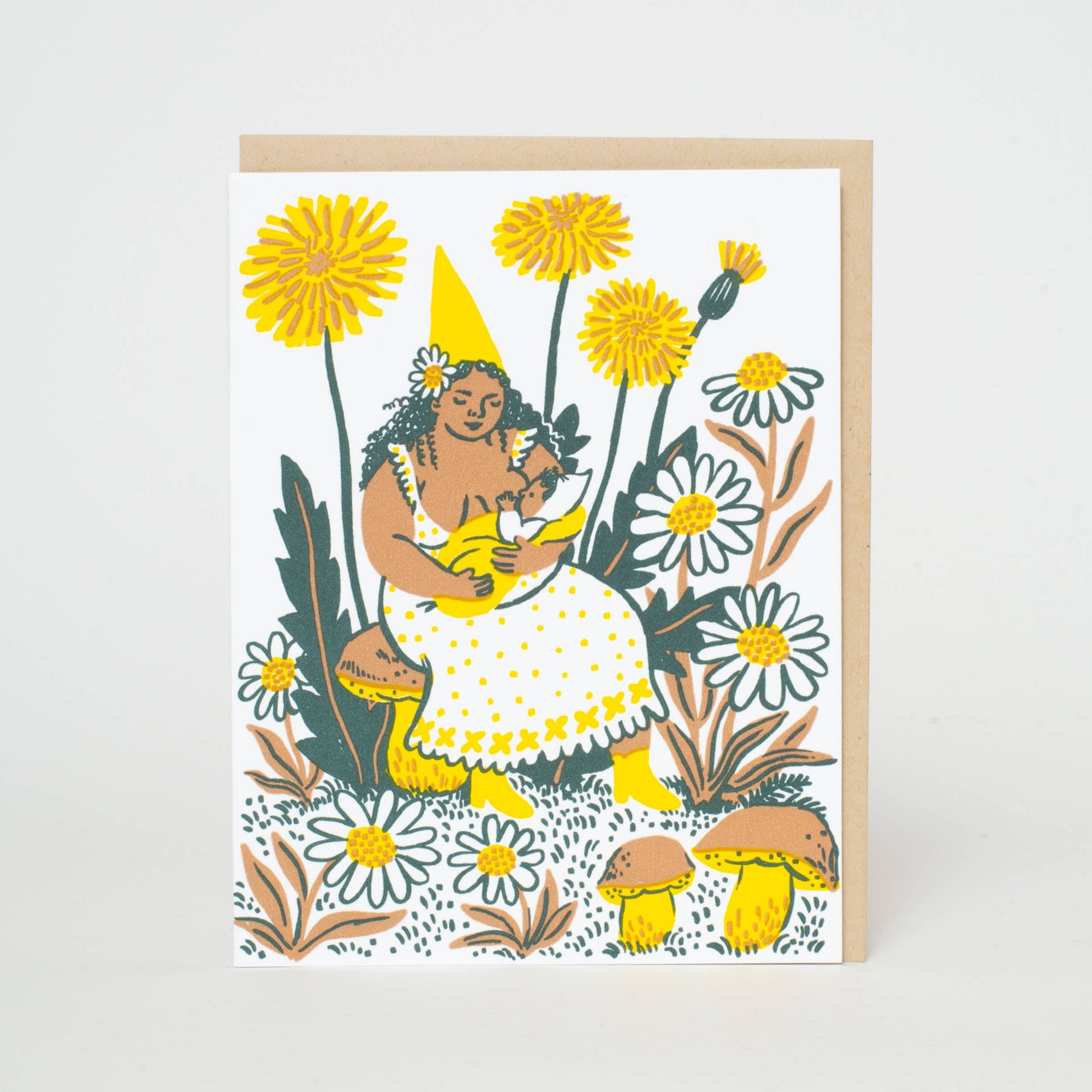 Dandelion Baby & Gnome Letterpress Card - Phoebe Wahl