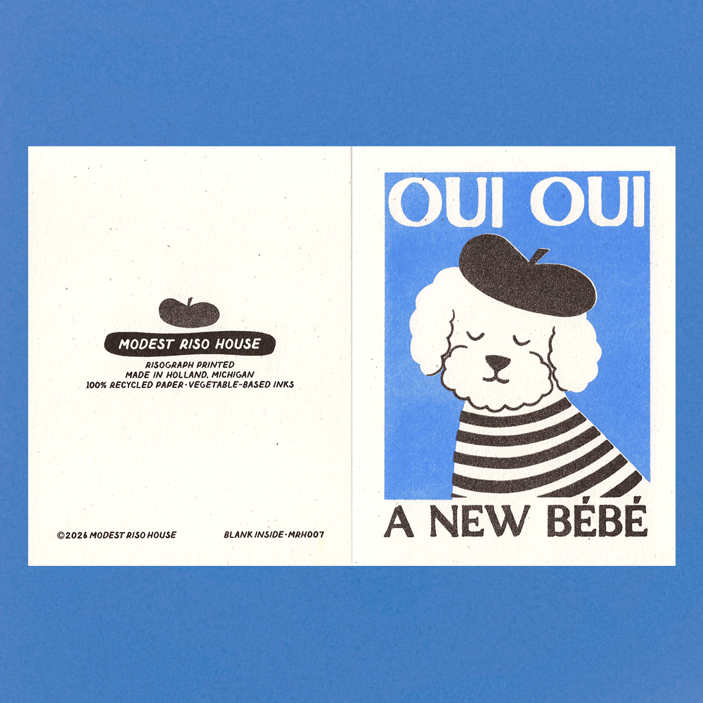 Oui Oui, a New Bébé - Risograph Card