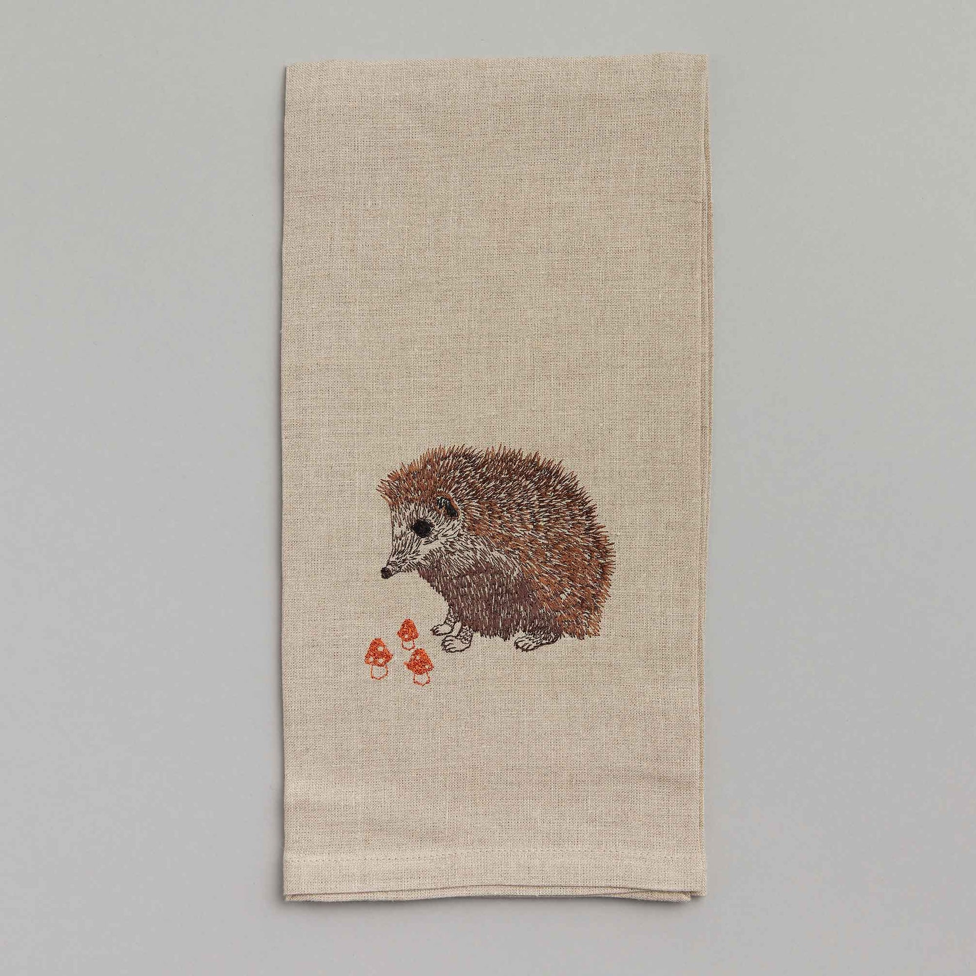 Hedgehog with Mushrooms Tea Towel