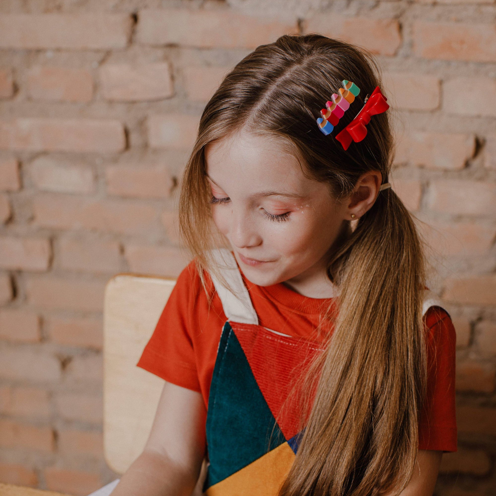 Pencils Vibrant Red Bow Hair Clips