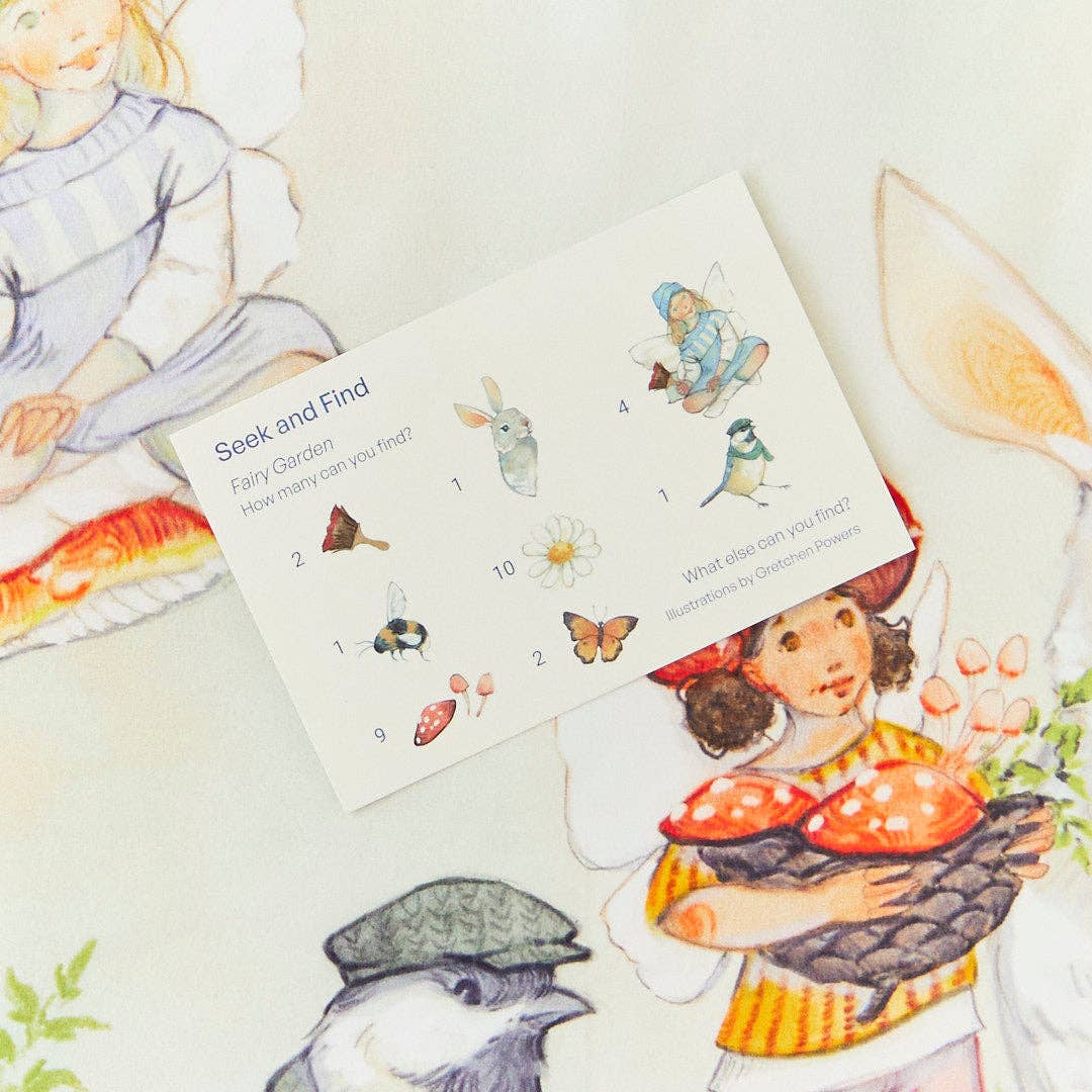 Children's educational cards with illustrations of a girl and nature elements on a light background.