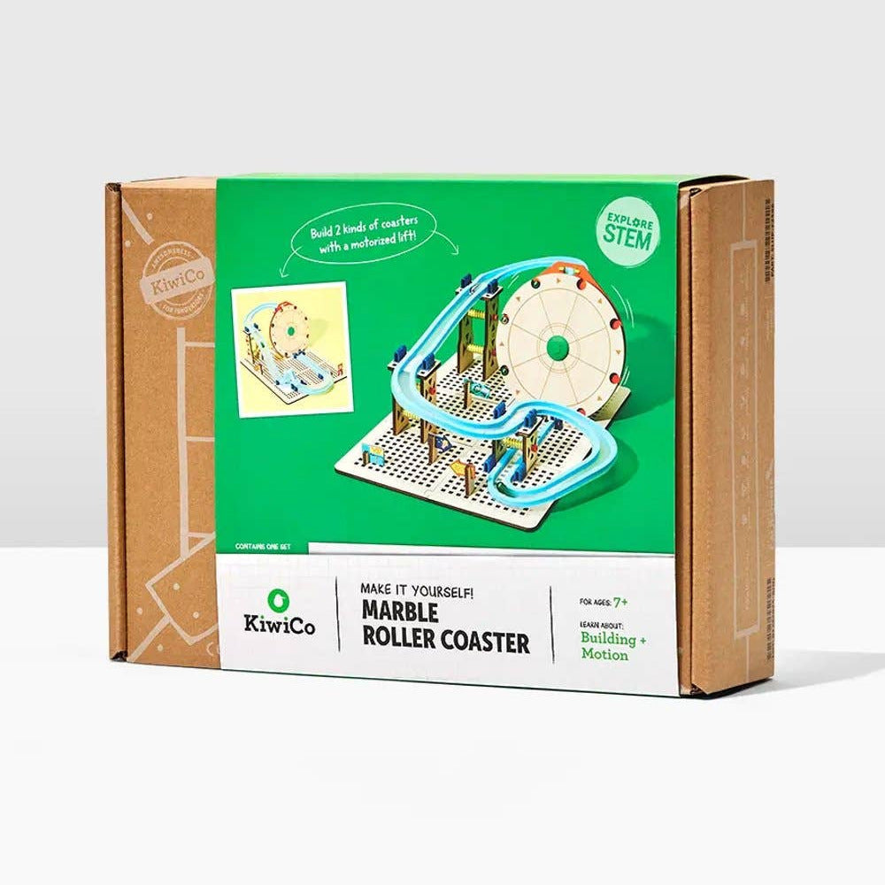 KiwiCo marble roller coaster kit packaging on a white background