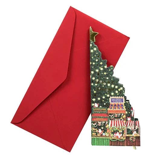 Christmas-themed book with a red envelope on a white background