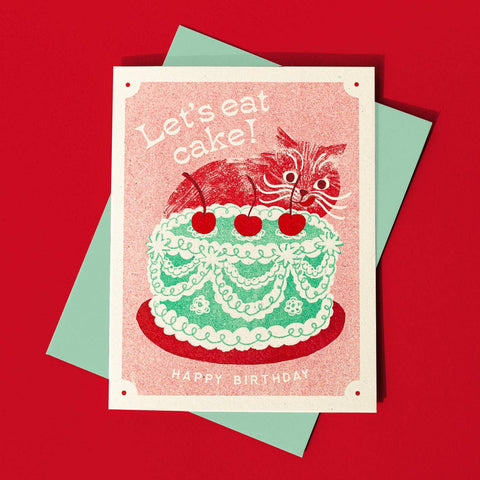 Let's Eat Cake Cat - Risograph -birthday