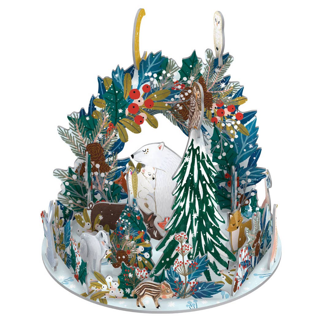 3D forest scene with animals and trees on a white background