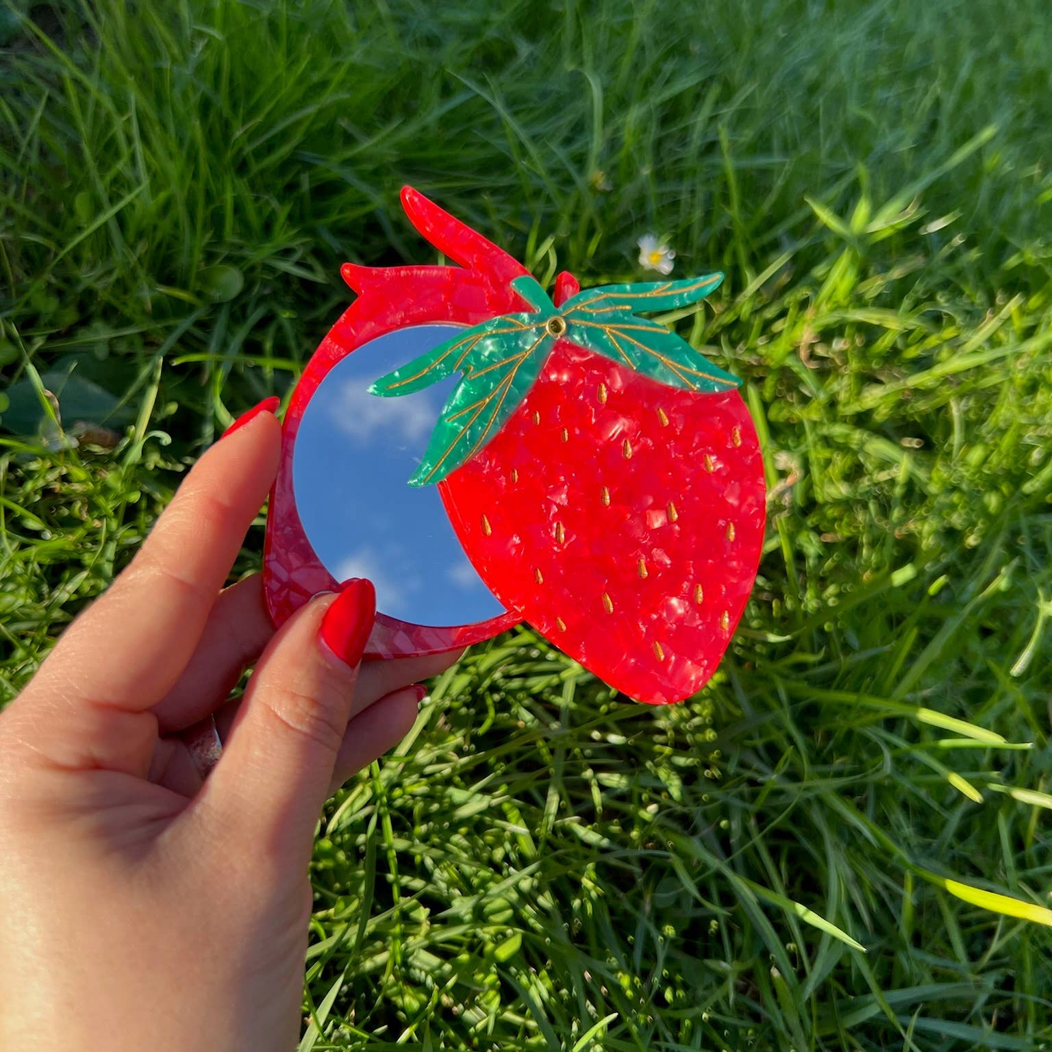 Hand-painted Strawberry Compact Mirror