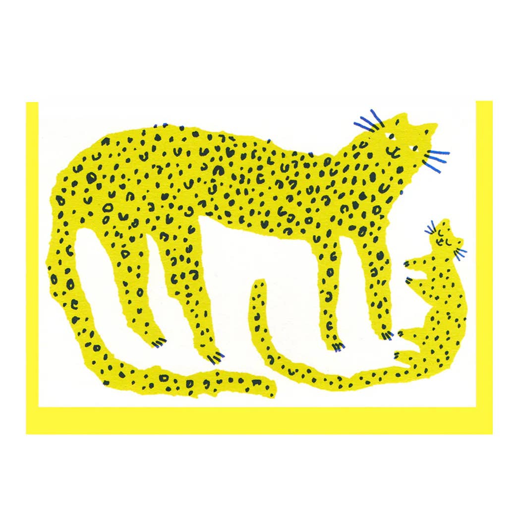 Yellow cheetah card with a yellow border on a white background