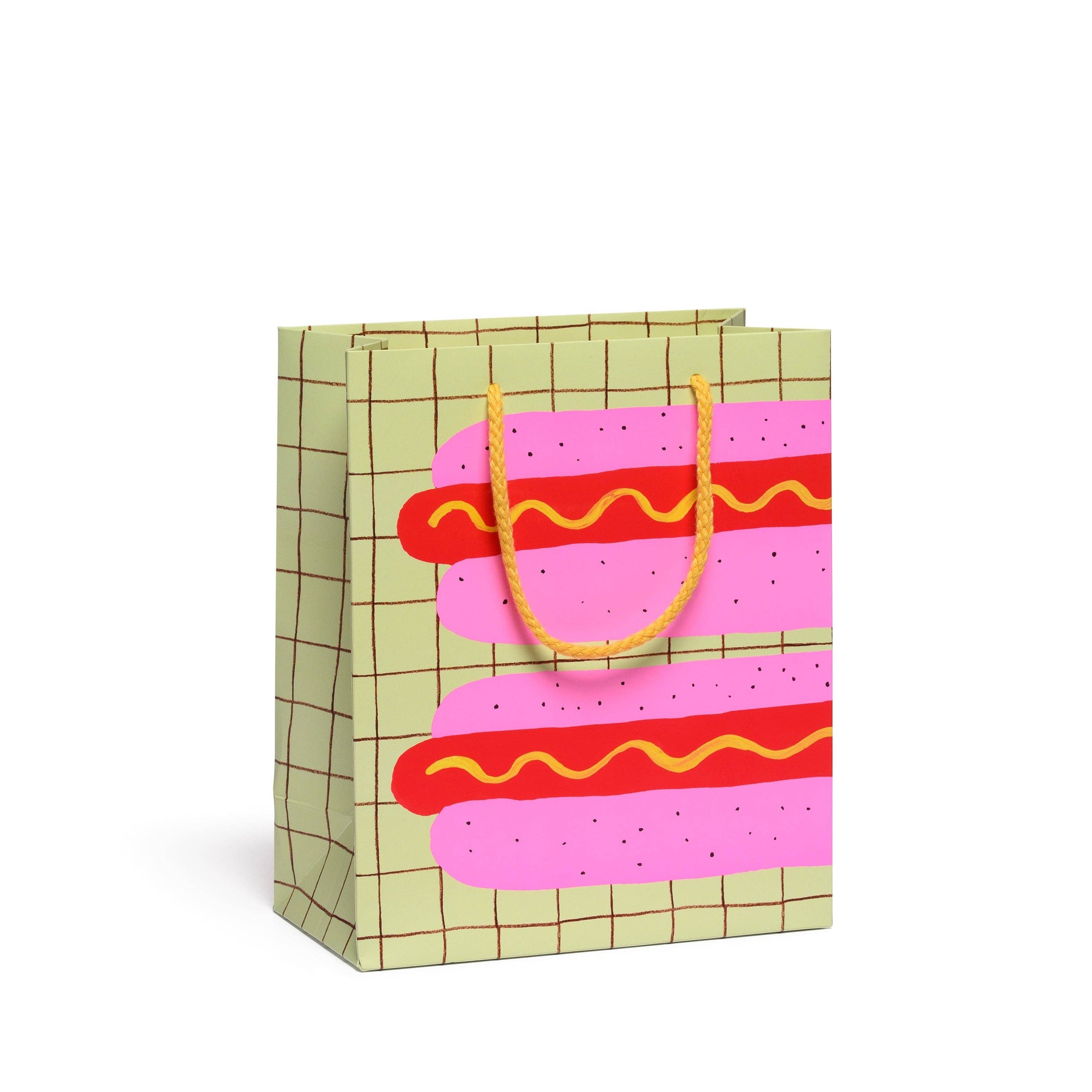 Gift bag with hot dog design on a white background