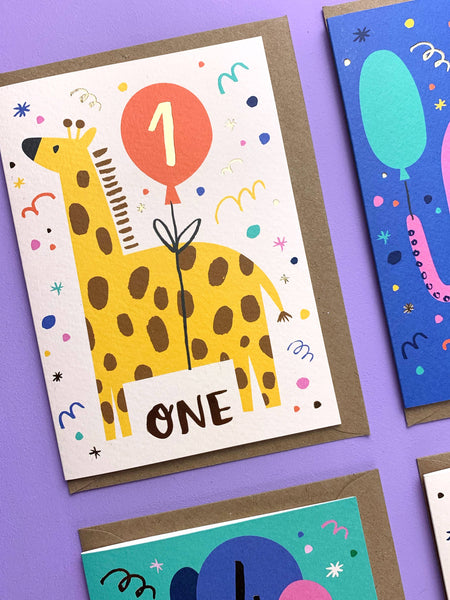 One Year Old Giraffe Age - 1 -birthday card