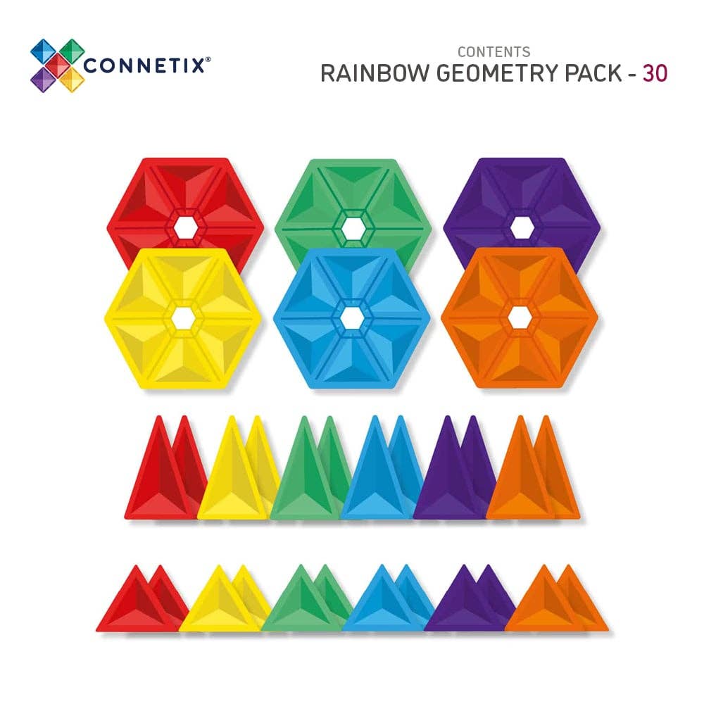 CONNETIX Magnetic Tiles Rainbow Geometry Pack - 30 Pcs