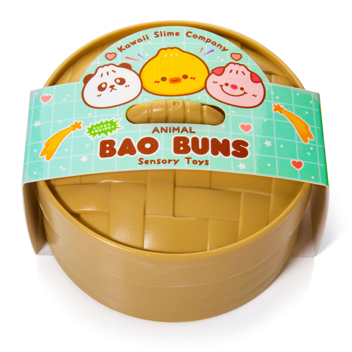 Sensory toy packaging with cartoon characters on a white background