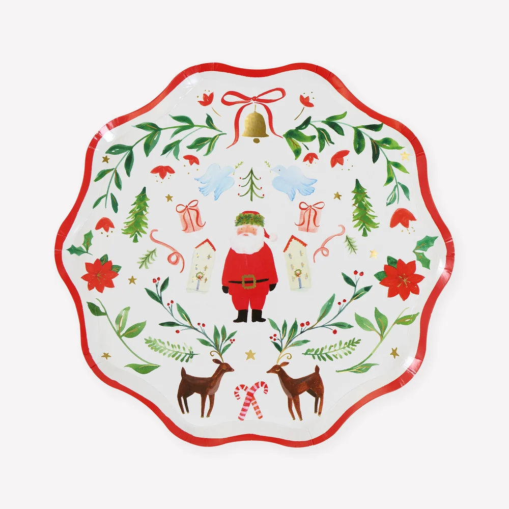 Foliage Santa Patterned Dinner Plates