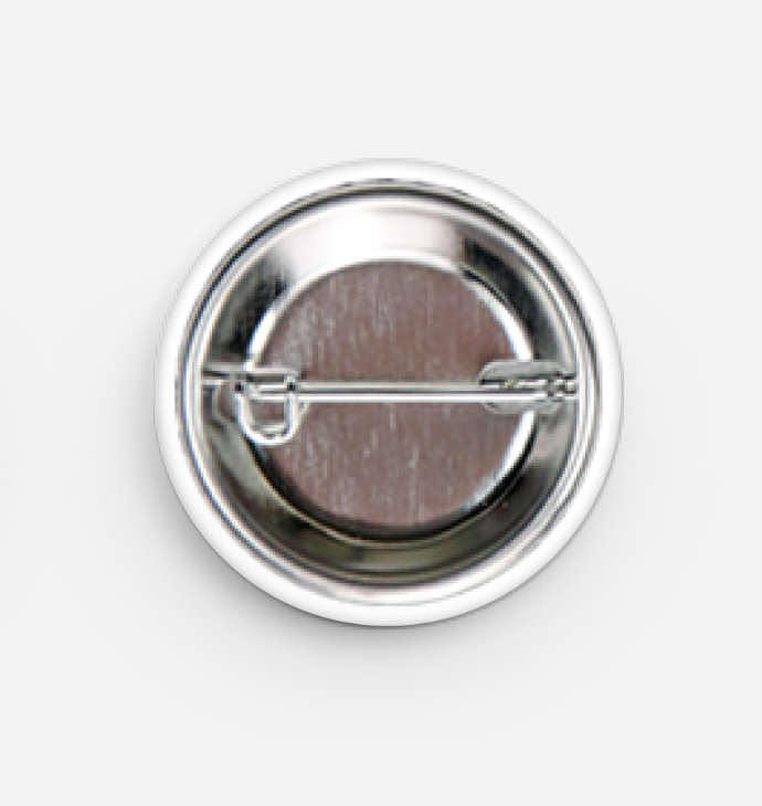 Silver button badge on a white background