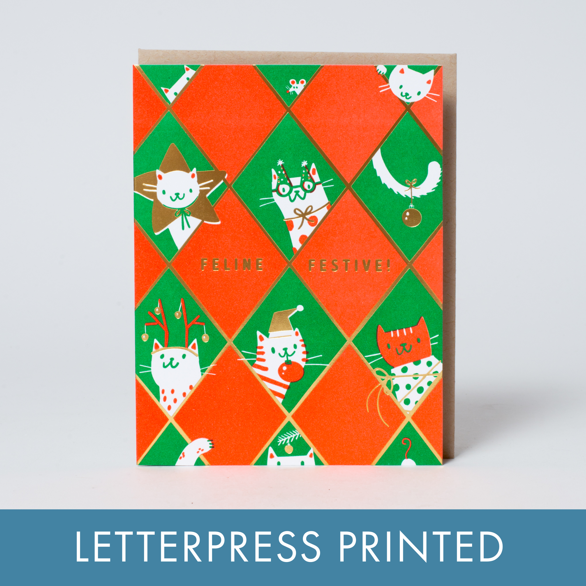 Feline Festive Holiday Letterpress Card