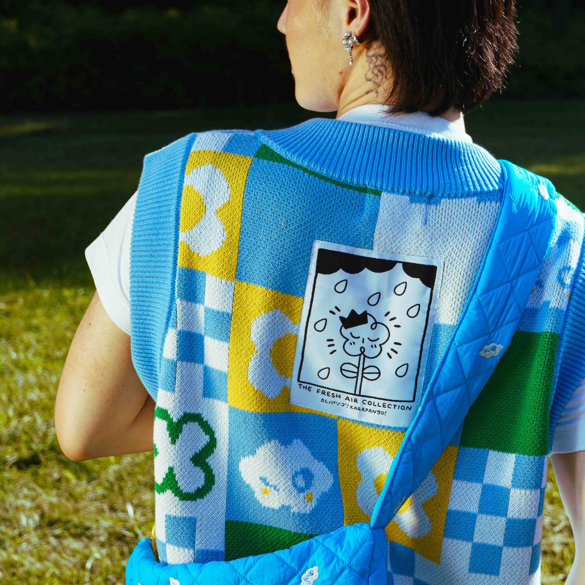 Knit jacquard sweater vest -Hinode