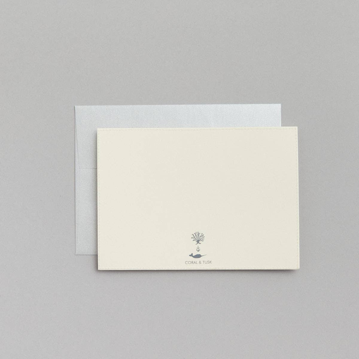 Beige card with a logo and text on a gray background