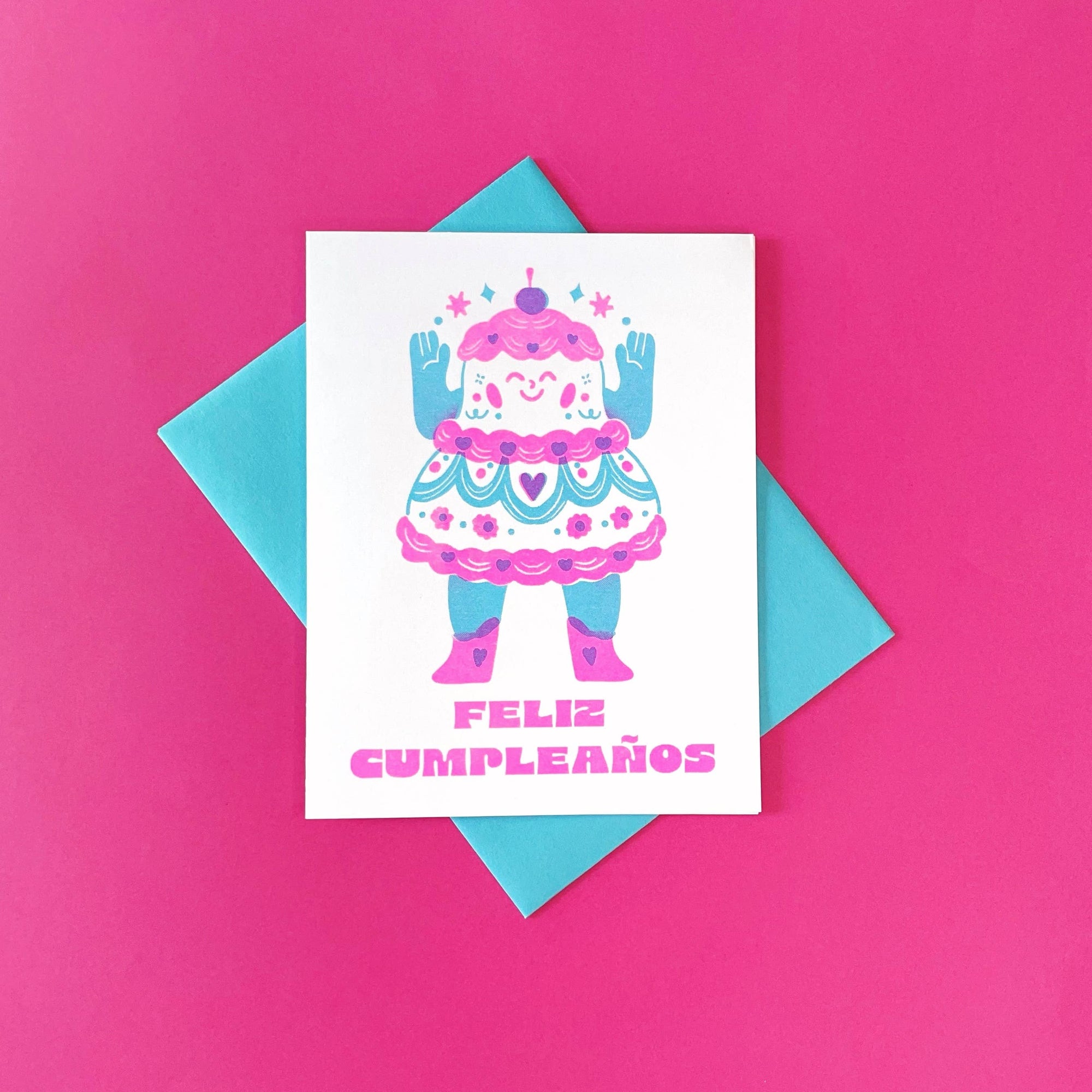 Feliz Cumpleanos - Spanish Birthday Risograph Card 
