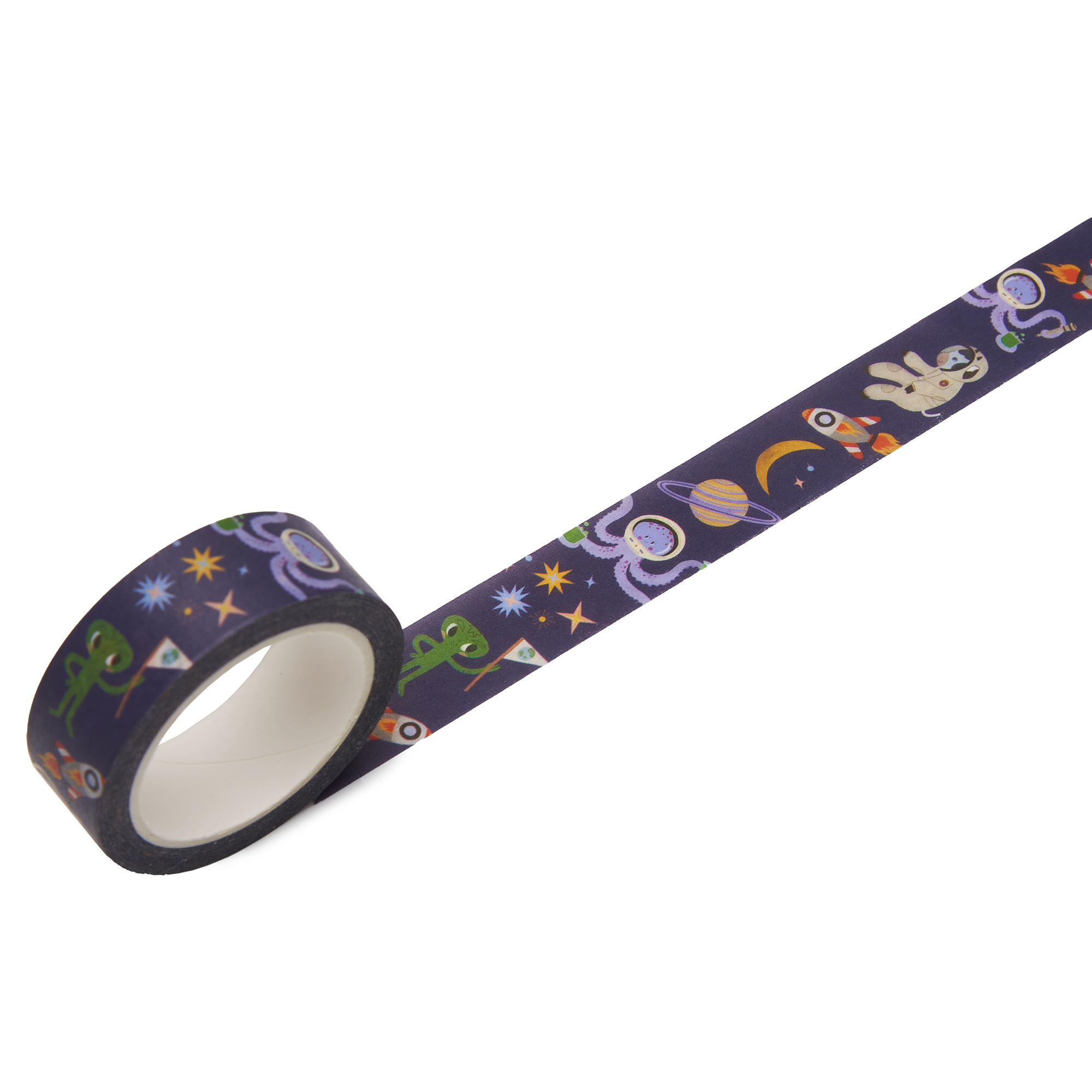 Decorative tape with space-themed design on a white background