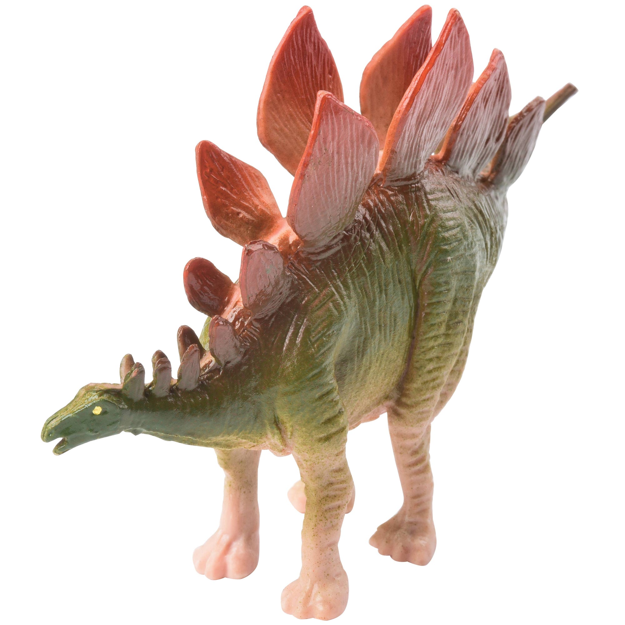 Toy model of a stegosaurus on a white background