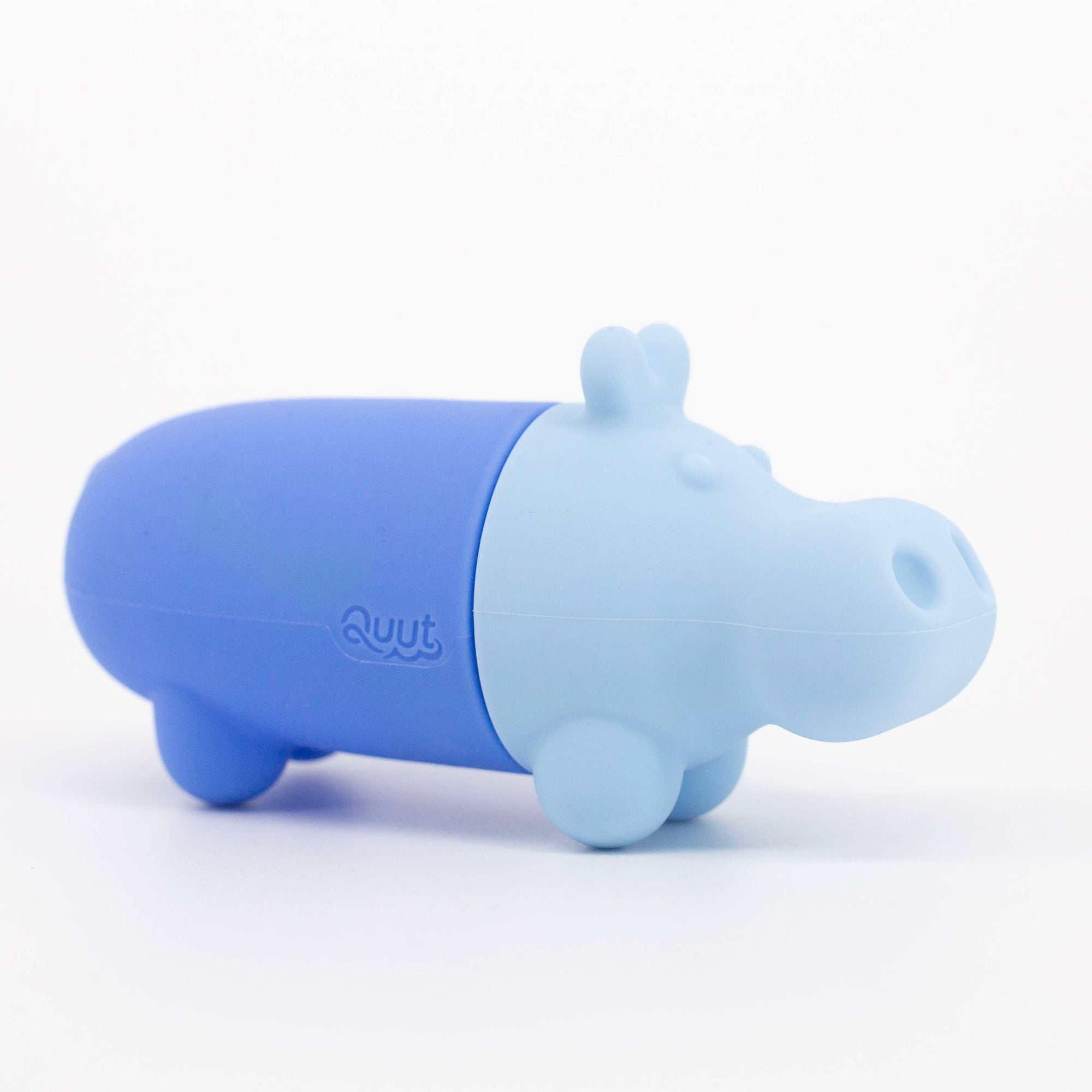 Blue hippo-shaped object on a white background
