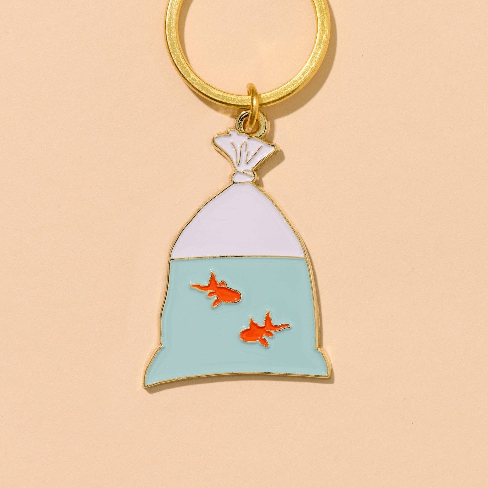 Goldfish in a Bag Enamel Keychain