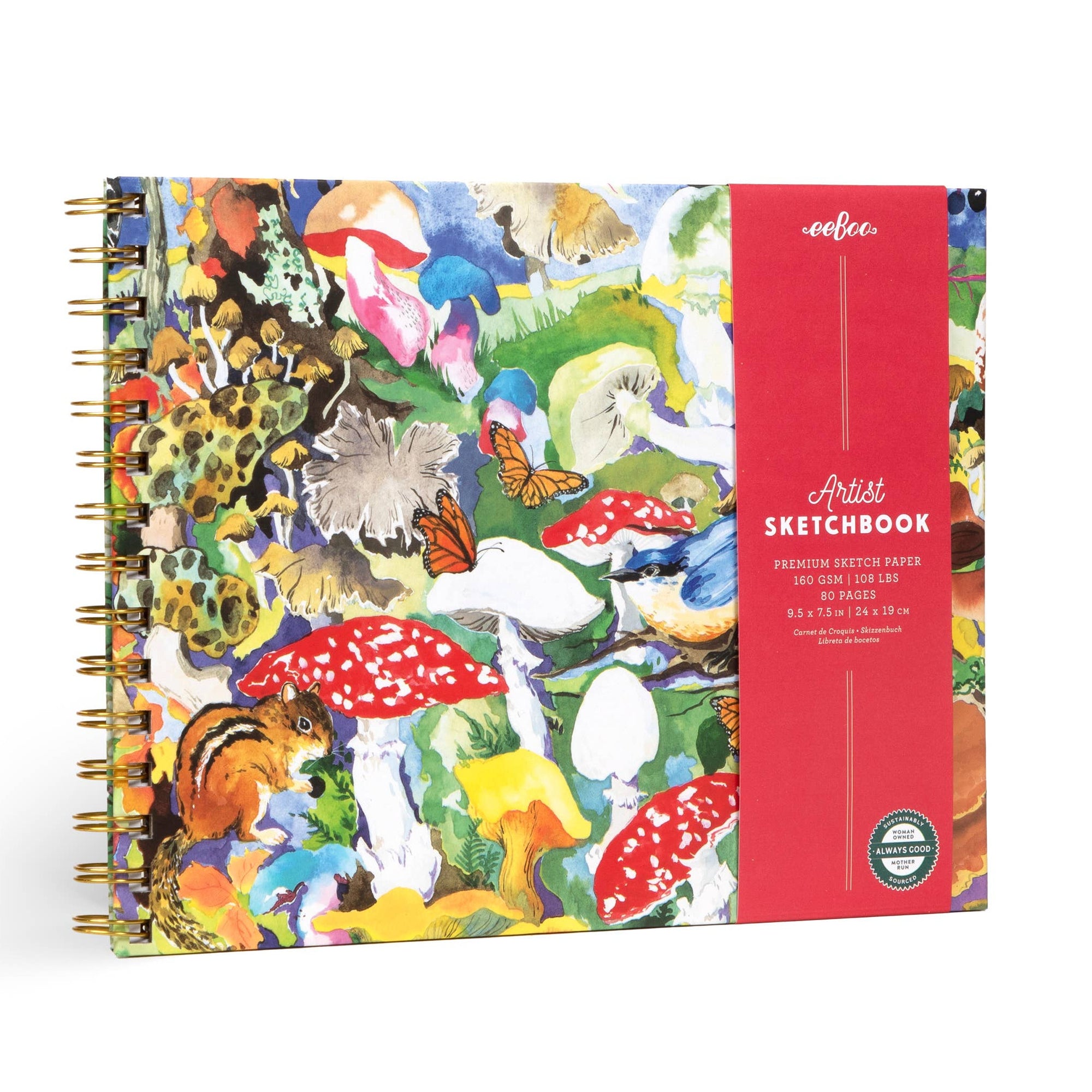 Colorful sketchbook with nature-themed design on a white background