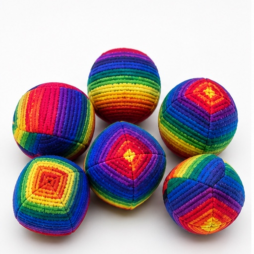 Set of colorful, striped balls on a white background