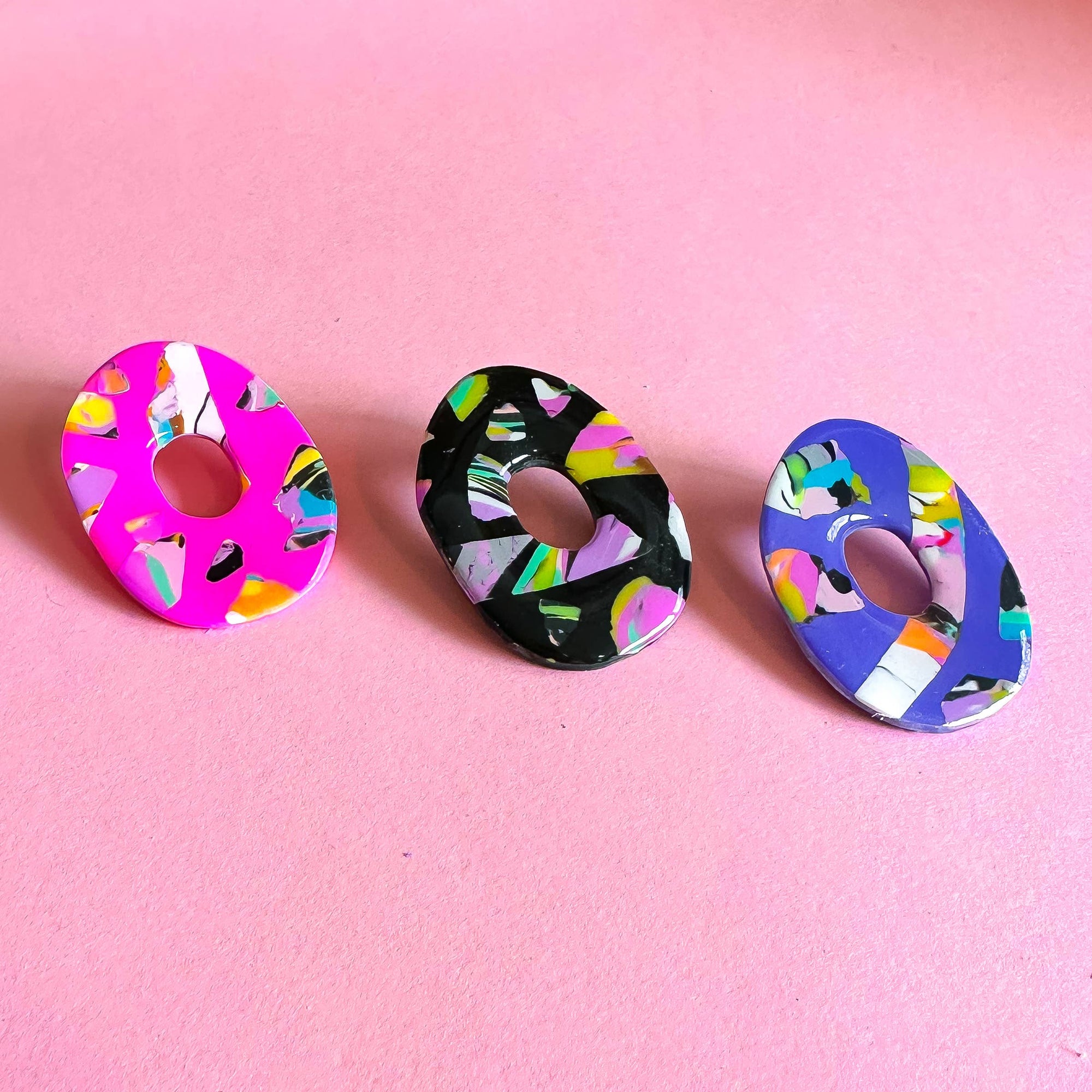 Cosmic Bowling Terrazzo Marble Oval Studs