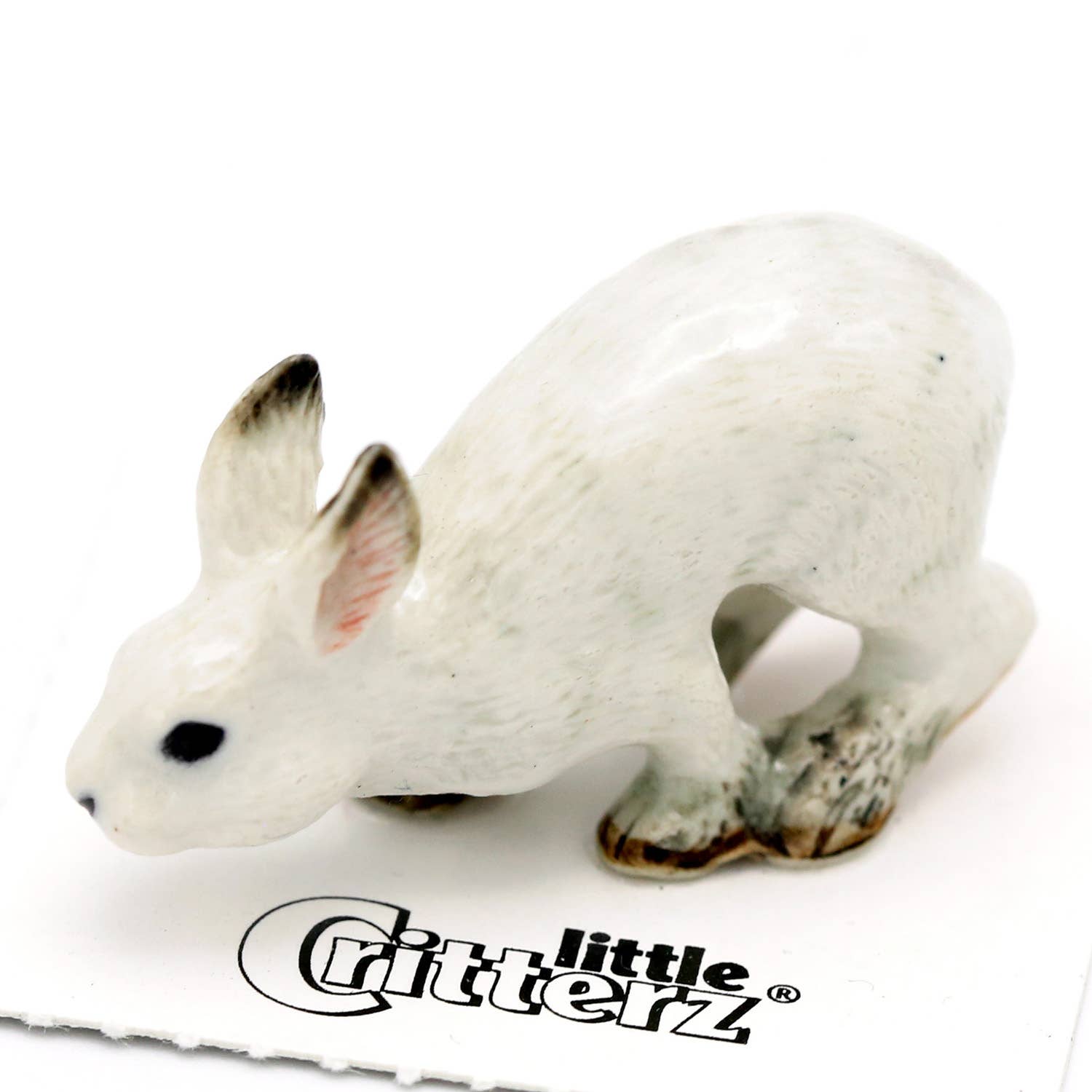 White rabbit figurine with 'little Critterz' logo on a white background