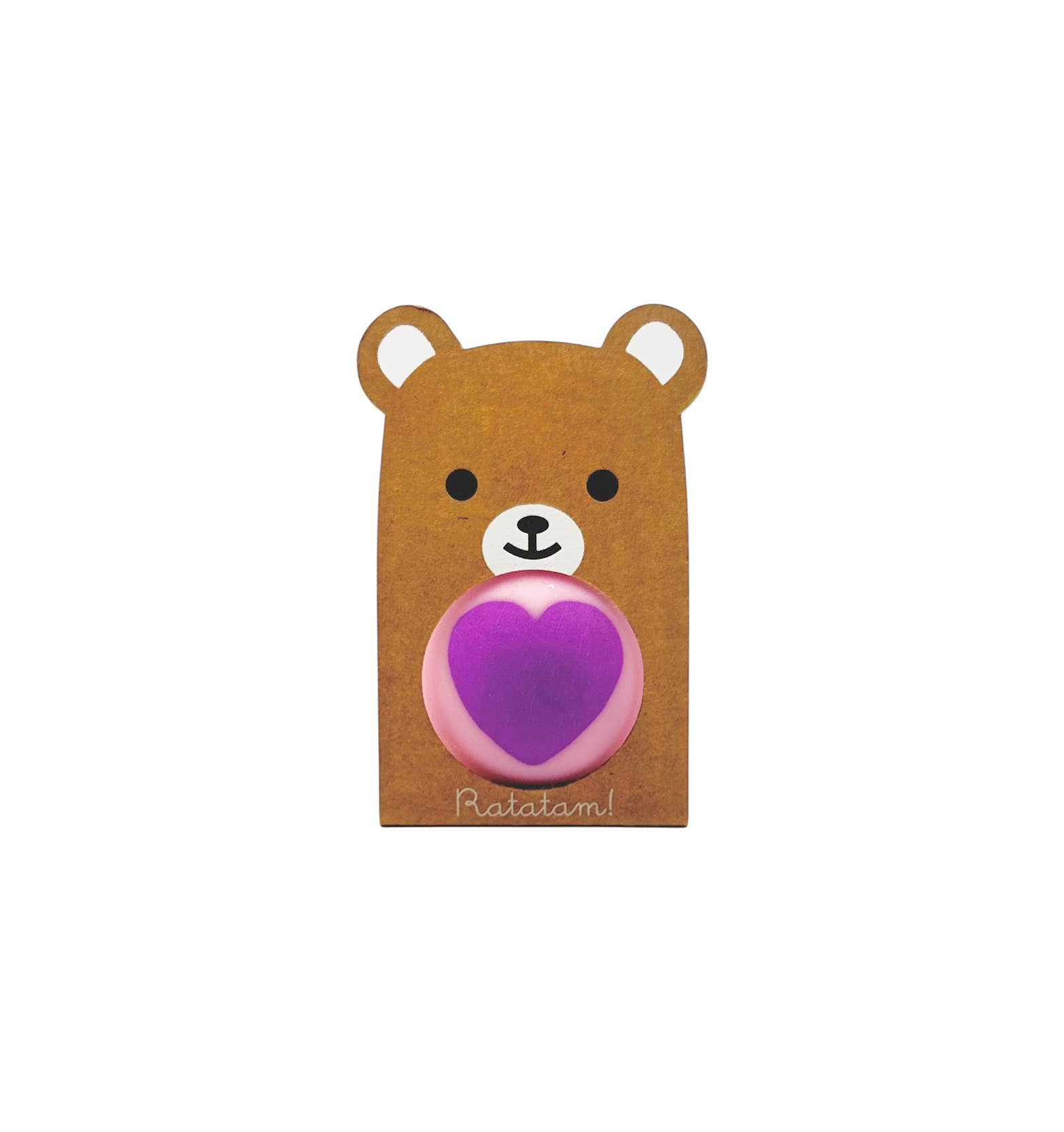 Bear-shaped container with a purple heart ball on a white background
